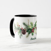 Winter Pine Berry Personalized Name Holiday マグカップ (正面左)