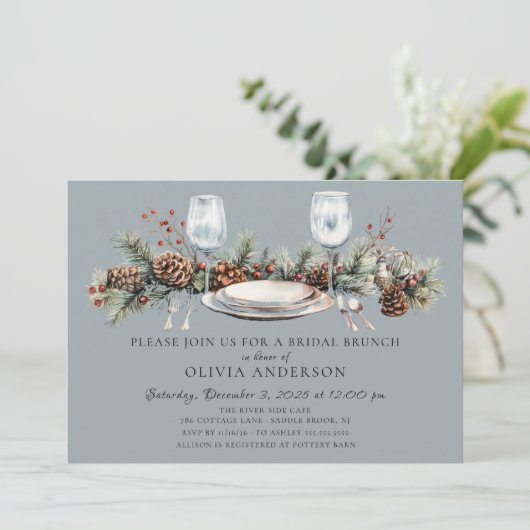 Winter Pine Bridal Brunch Invitation 招待状 (スタンド正面)