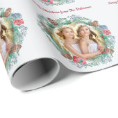 Winter Pine Coneリースカスタムメッセージと写真 ラッピングペーパー (ロールコーナー)