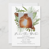 Winter Pine Greenery写真Save The Date Card セーブザデート (正面)