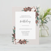 Winter Pine Greenery Simple Birthday 招待状 (スタンド正面)