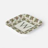 Winter Pine Magnolia Foliage Monogrammed Holiday ペーパープレート (傾斜あり)