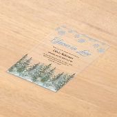 Winter Pine Snow in Love Snowflakes Bridal Shower アクリル招待状 (レイダウン)