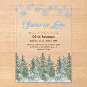 Winter Pine Snow in Love Snowflakes Bridal Shower アクリル招待状 (正面)