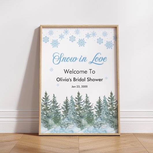 Winter Pine Snow in Love Snowflakes Bridal Shower  ポスター