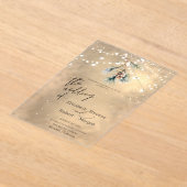 Winter Pine Tree Cone String Lights Wedding アクリル招待状 (レイダウン)