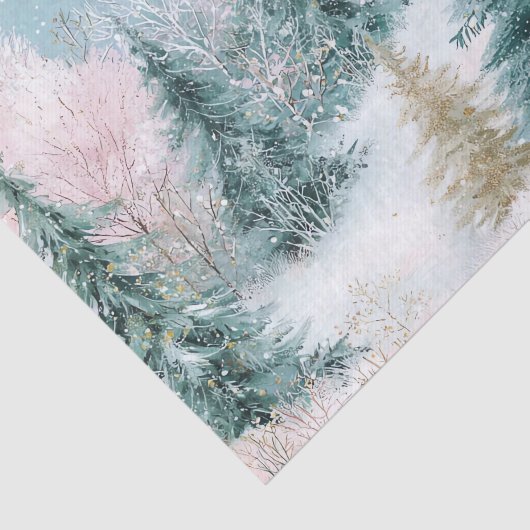 Winter Pine Tree Landscape Art with Pink & Gold 薄葉紙 (詳細)