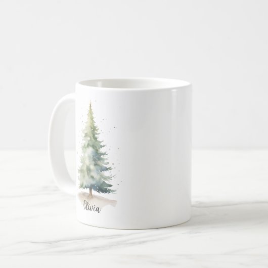 Winter Pine Tree Personalized Christmas Coffee Mug コーヒーマグカップ (正面左)