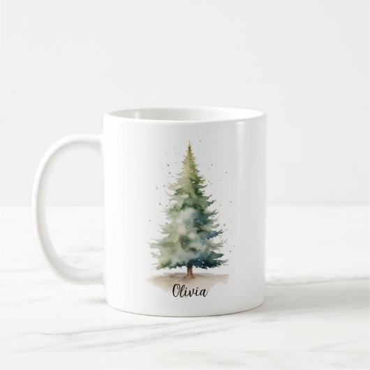 Winter Pine Tree Personalized Christmas Coffee Mug コーヒーマグカップ (左)