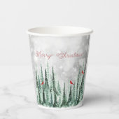 Winter Pine Trees Christmas Red Cardinals 紙コップ (裏面)