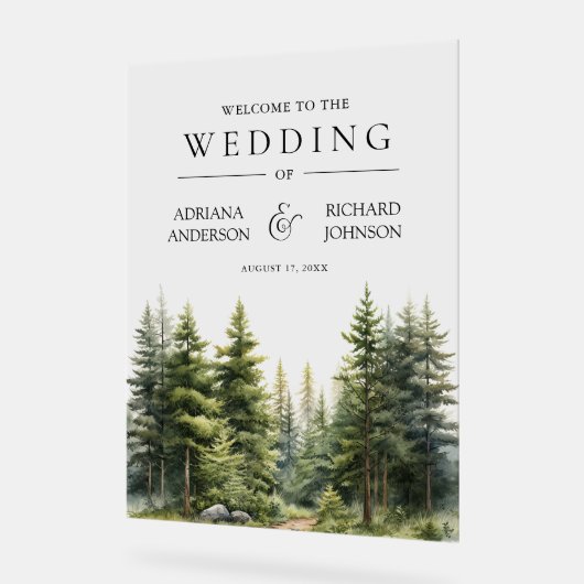 Winter Pine Trees Forest Wedding Welcome アクリルサイン (傾斜)