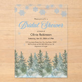 Winter Pine Trees Snowflakes Bridal Shower アクリル招待状 (正面)