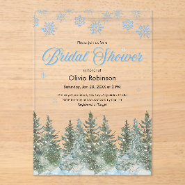 Winter Pine Trees Snowflakes Bridal Shower アクリル招待状