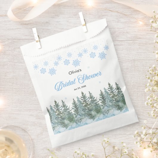 Winter Pine Trees Snowflakes Bridal Shower  フェイバーバッグ (クリップ留めされた状態)