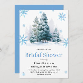Winter Pine Trees Snowflakes Bridal Shower 招待状