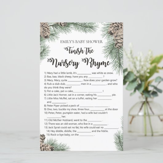 Winter Pinecone赤ちゃんシャワーゲームと回答 (スタンド正面)