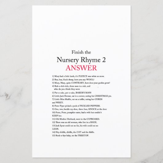 Winter Pinecone赤ちゃんシャワーゲームと回答 (裏面)