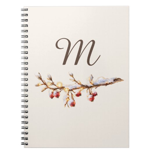 Winter Pinecone & Berry Monogram ノートブック (正面)