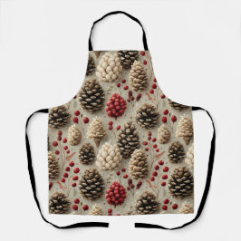 Winter Pinecones and Red Berries エプロン