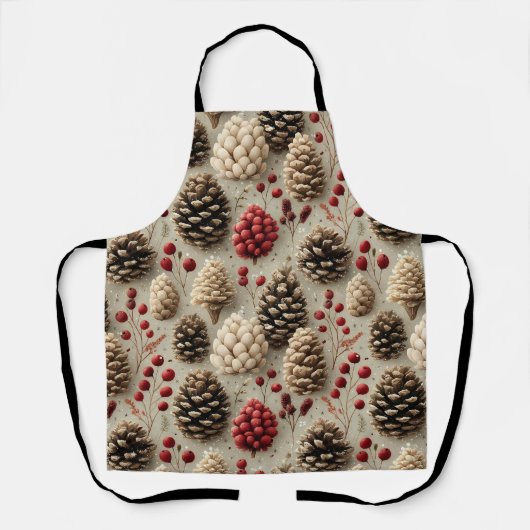 Winter Pinecones and Red Berries エプロン (正面)