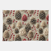 Winter Pinecones and Red Berries キッチンタオル (横)