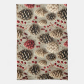 Winter Pinecones and Red Berries キッチンタオル (縦)