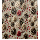 Winter Pinecones and Red Berries シャワーカーテン (正面)