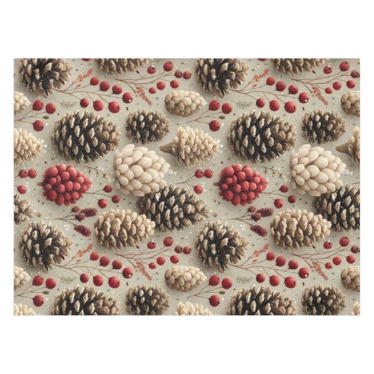 Winter Pinecones and Red Berries テーブルクロス (正面(横))