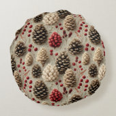 Winter Pinecones and Red Berries ラウンドクッション (裏面)