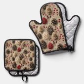 Winter Pinecones and Red Berries 鍋つかみ&鍋敷きセット (正面/裏面)