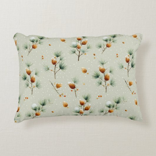 Winter Pinecones and Snowy Branches アクセントクッション (正面)