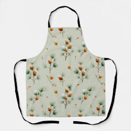 Winter Pinecones and Snowy Branches エプロン