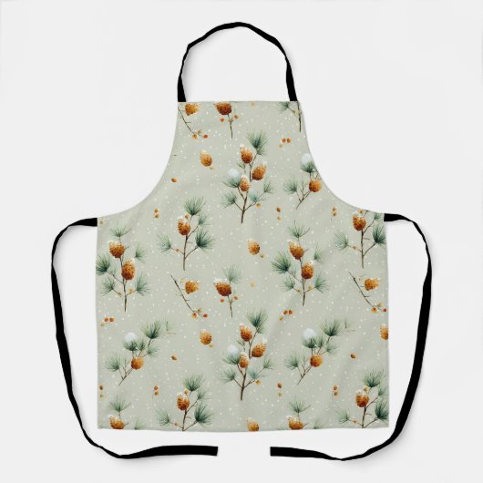 Winter Pinecones and Snowy Branches エプロン (正面)