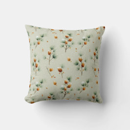 Winter Pinecones and Snowy Branches クッション