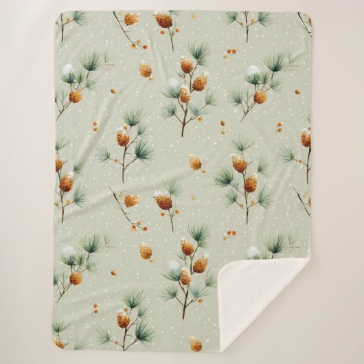 Winter Pinecones and Snowy Branches シェルパブランケット (正面)