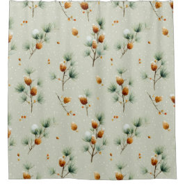 Winter Pinecones and Snowy Branches シャワーカーテン