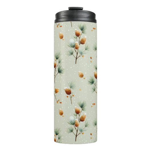 Winter Pinecones and Snowy Branches タンブラー (正面)