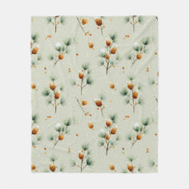 Winter Pinecones and Snowy Branches フリースブランケット