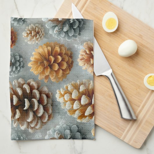 Winter Pinecones Harmony キッチンタオル (四つ折り)