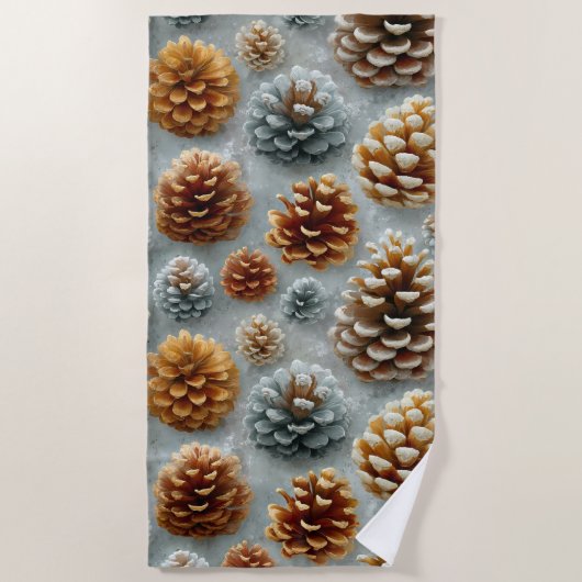 Winter Pinecones Harmony ビーチタオル (正面)