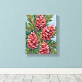 Winter Pinecones | Nature Watercolor Painting キャンバスプリント (インサイチュ (ウッドフロア))