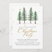 Winter Pines & クリスマス ホリデー パーティー招待状 (正面/裏面)