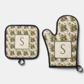 Winter Pines Pinecones Botanical Holiday Greens 鍋つかみ&鍋敷きセット (正面)