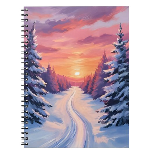 Winter Pinescape Sunset | Pastel Watercolor ノートブック (正面)