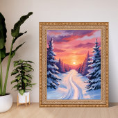 Winter Pinescape Sunset | Pastel Watercolor ポスター