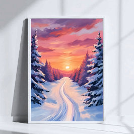 Winter Pinescape Sunset | Pastel Watercolor ポスター