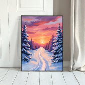 Winter Pinescape Sunset | Pastel Watercolor ポスター