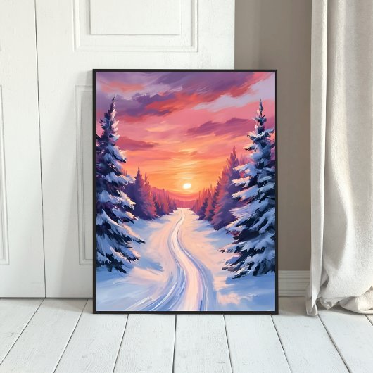 Winter Pinescape Sunset | Pastel Watercolor ポスター