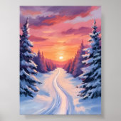 Winter Pinescape Sunset | Pastel Watercolor ポスター (正面)