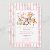 Winter Pink Baby It’s Cold Outside Baby Shower 招待状 (正面/裏面)